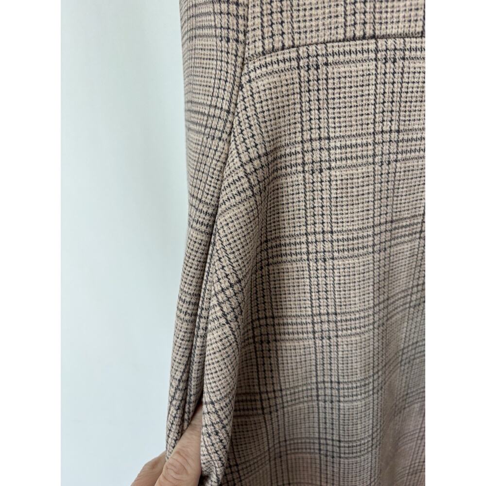 Vtg Calvin Klein Dress 4 Knee Fit & Flare Plaid Check Brown Soft Puff Sleeve - Picture 8 of 14